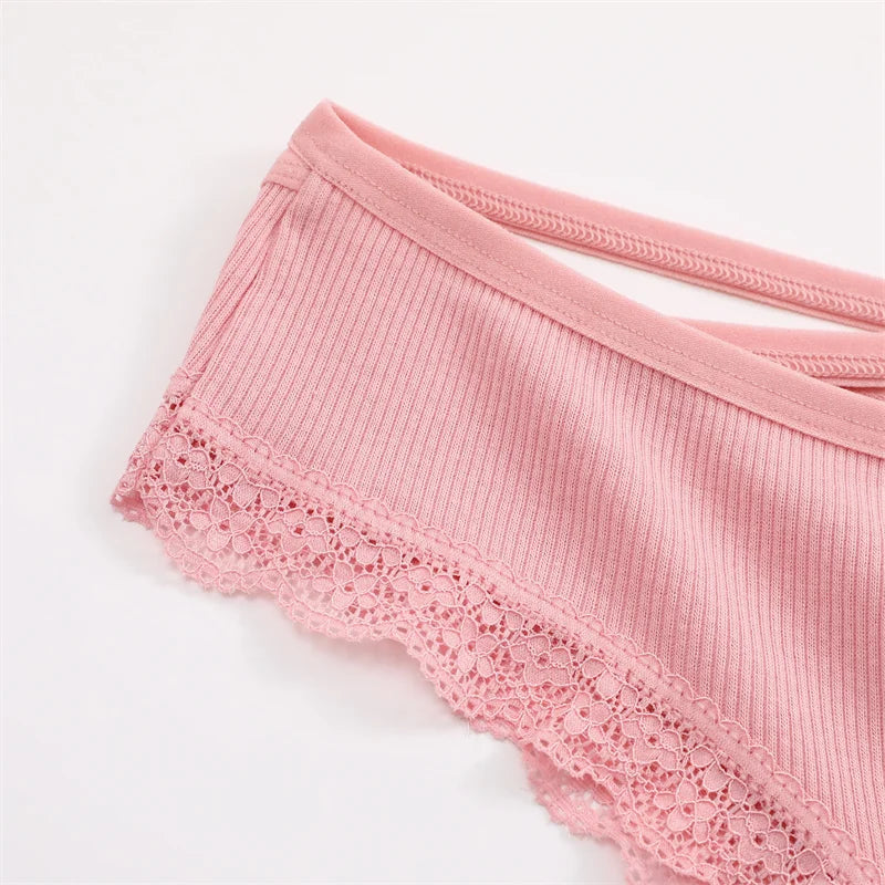 3PCS Women's Cotton Panties Set - Low Rise Lace Brazilian Bikini Underwear with Bow Detail (S-XL)