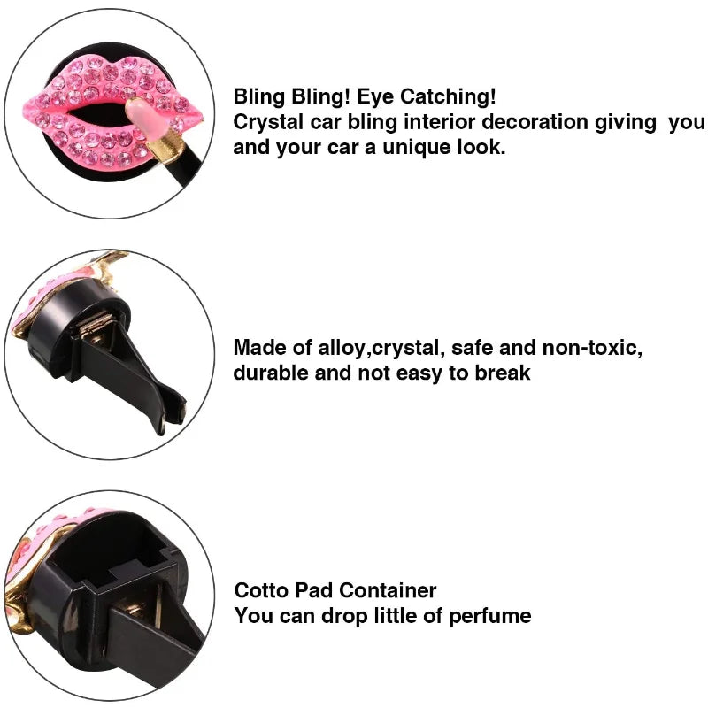 Diamond Red Lips Car Vent Clip | Lemon Scent Air Freshener for Auto Interior