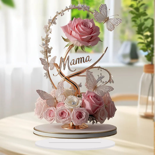 8-Inch Standing Acrylic Rose | Elegant "MOM" Gift for Mother's Day & Birthdays