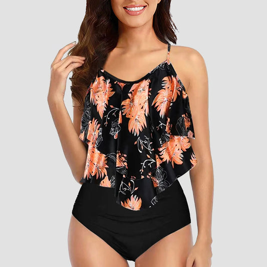 Ladies Vintage Swimsuits - Ruffle Ruched Split Design