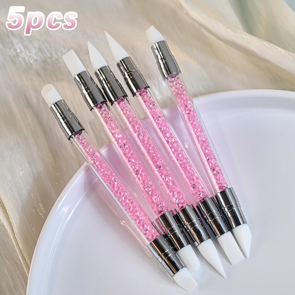 5Pcs Pink French Nail Art Liner Painting Brush Set - Ultra-thin 7/10/12/15/20m Elongated Lines Drawing Pen DIY Manicure