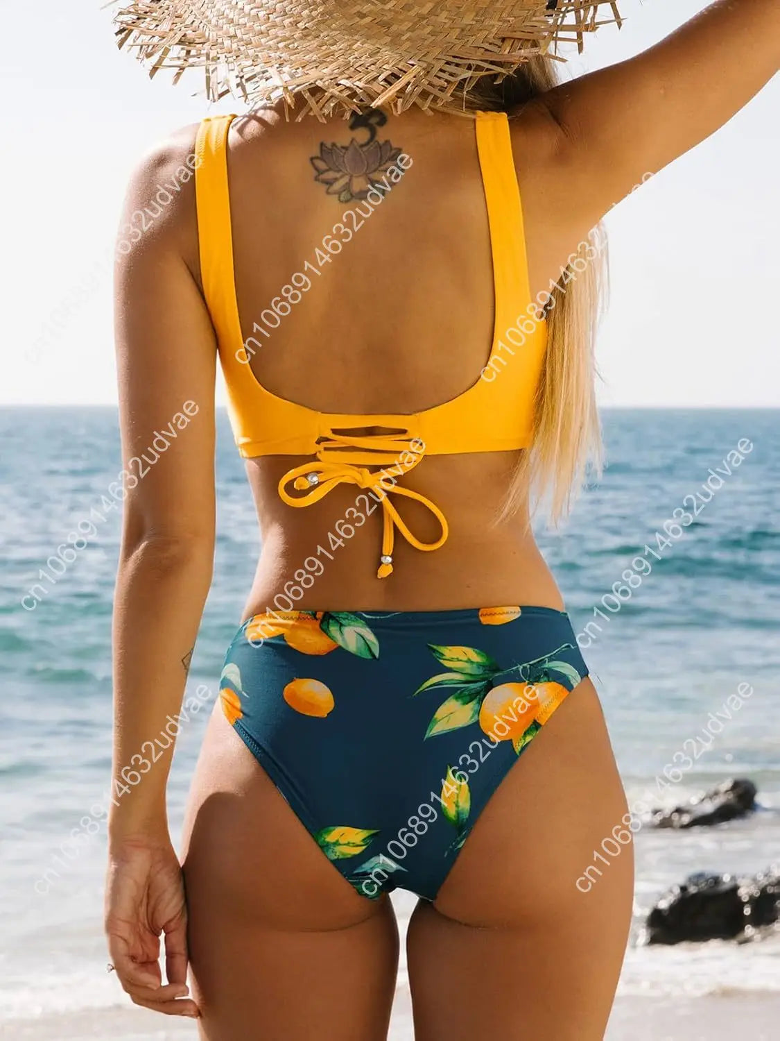 Women's Front Cross Lace Up Bandeau Bikini Set Two Piece Swimsuit