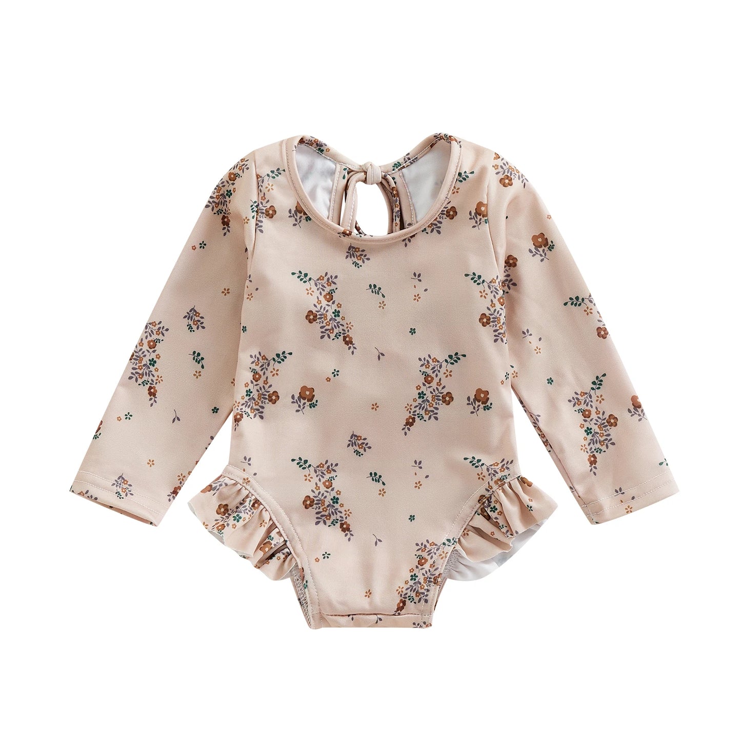 Baby Girl Floral Swimsuit - Backless Ruffled Long Sleeve Bodysuit (0-4 Years)
