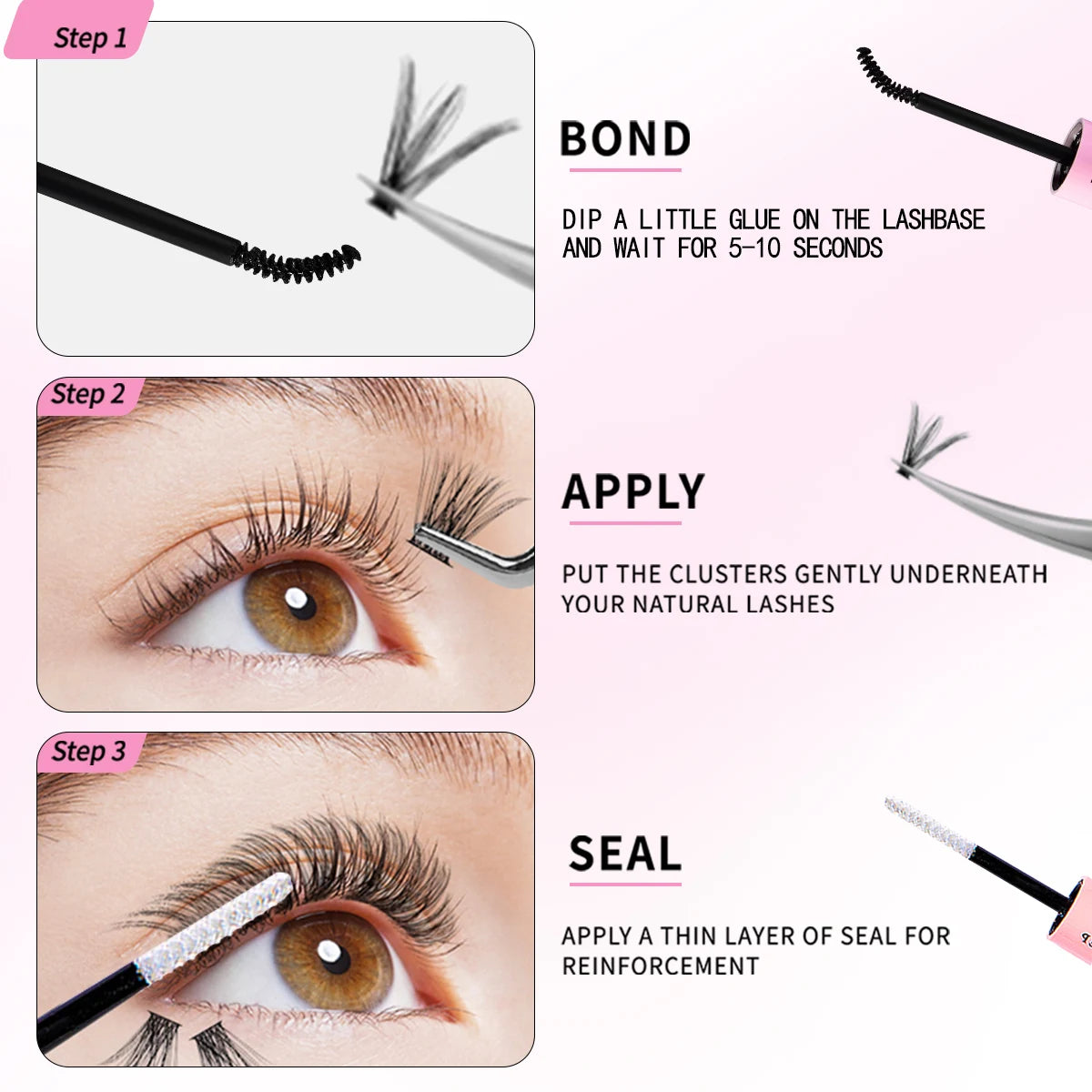 240-Piece DIY Lash Extension Kit - Individual Thick Fluffy Lashes with Bond, Seal, Remover & Applicator Tool