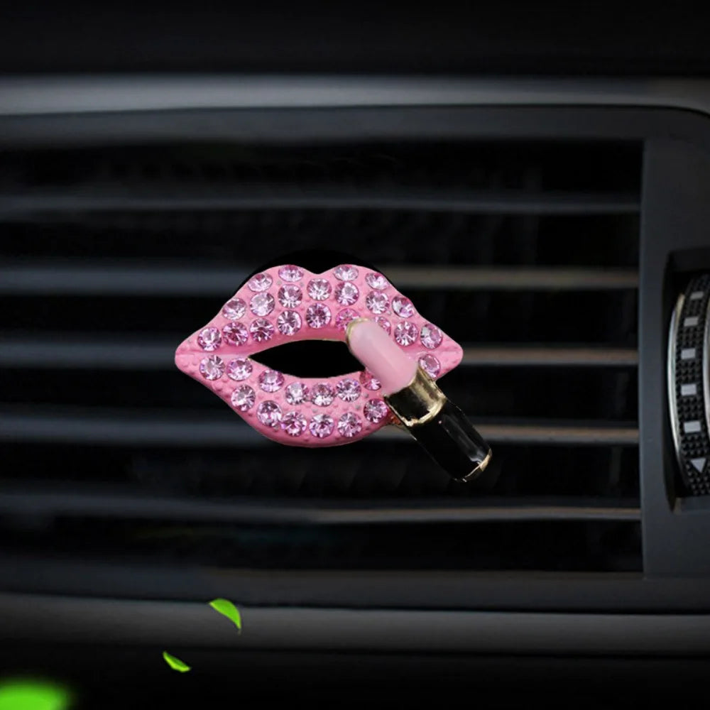 Diamond Red Lips Car Vent Clip | Lemon Scent Air Freshener for Auto Interior