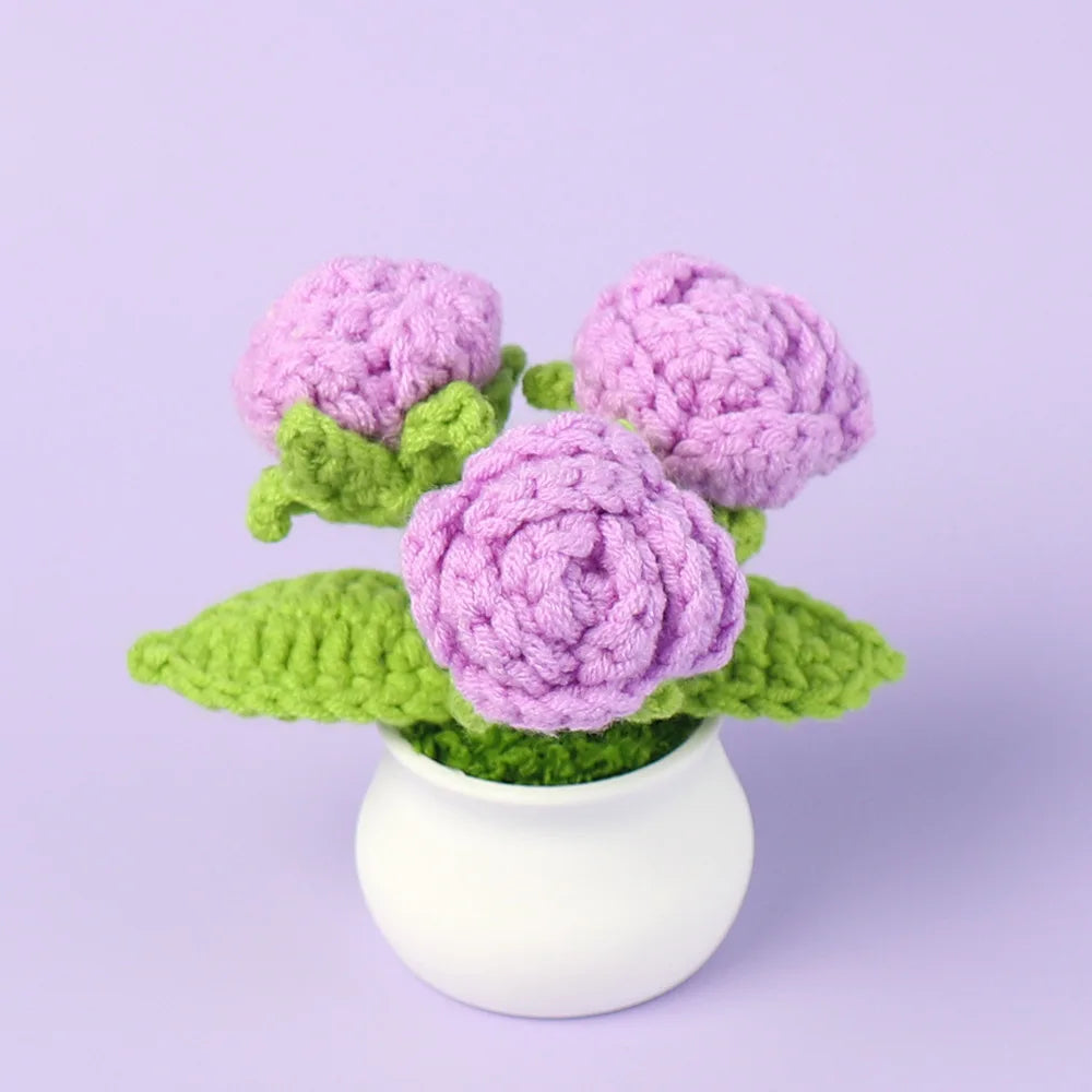 Decorative Knitted Rose Pot | Artificial Flowers for Home & Celebration Decor