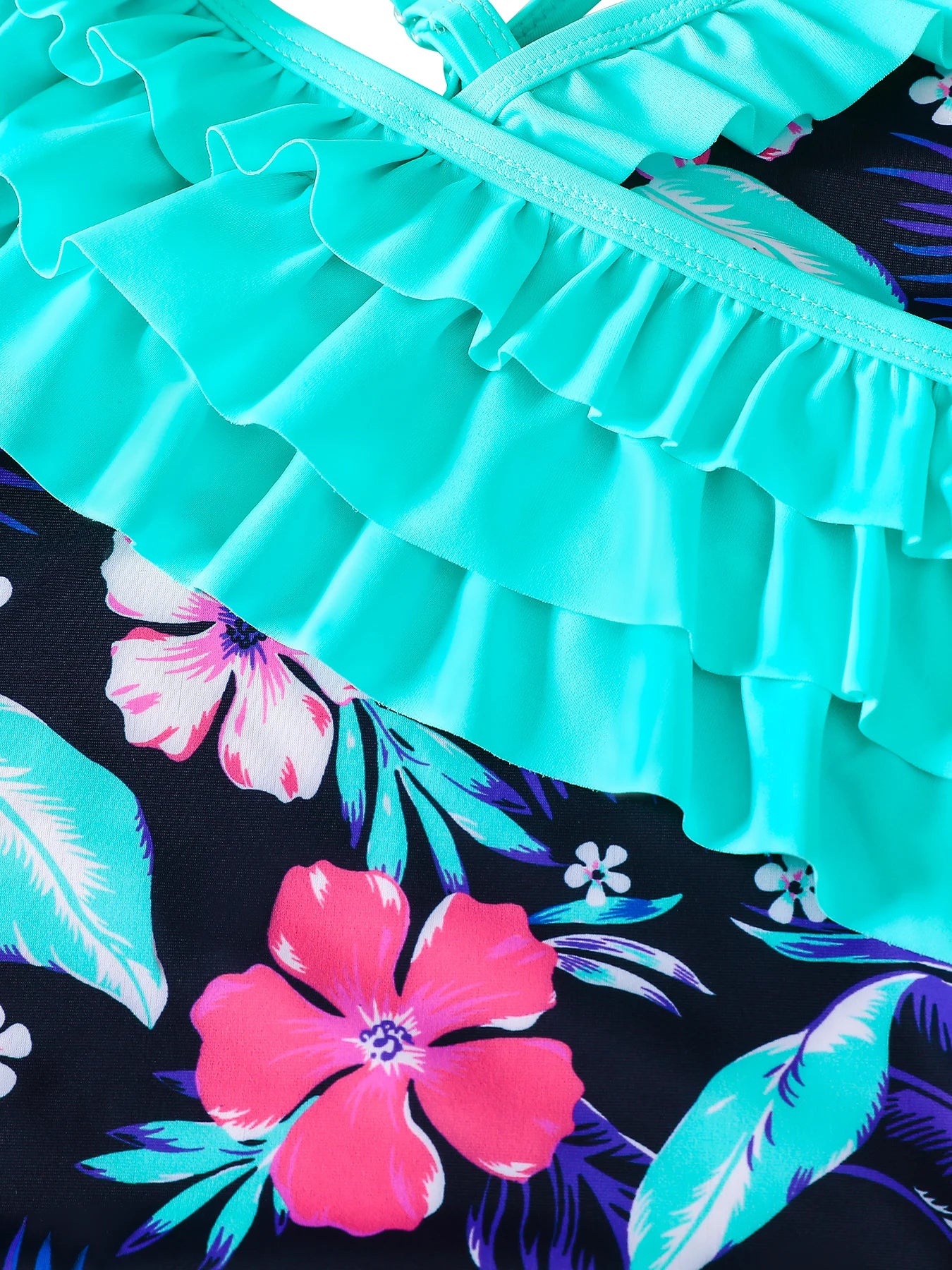 Girls Flower Print Swimsuit with Ruffle Detail | Beach Bathing Suit