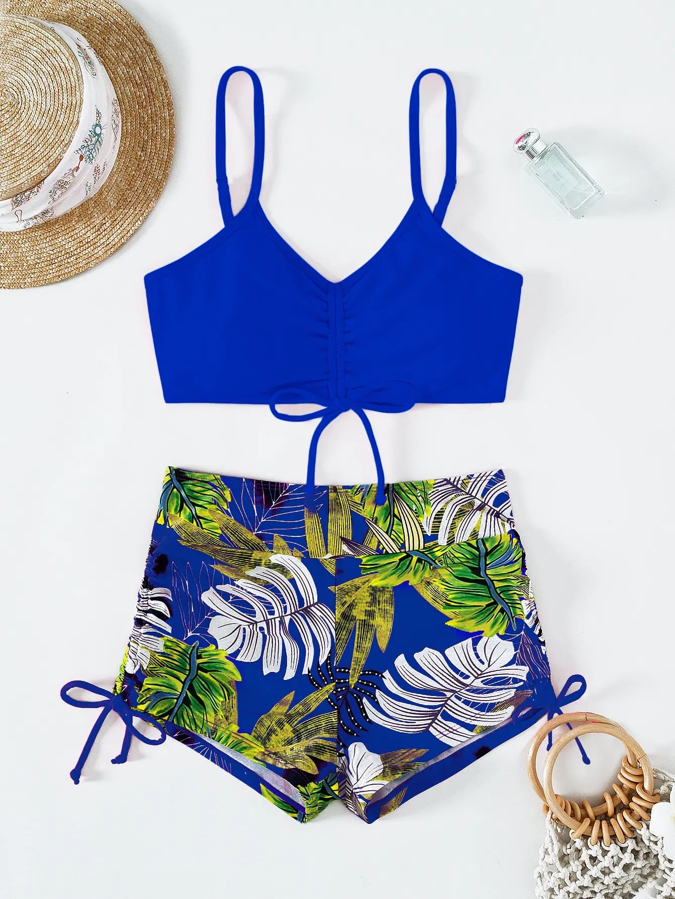 Drawstring Front Shorts Bikinis 2025 High Waist Swimsuit Women Swimwear Two-Piece Set