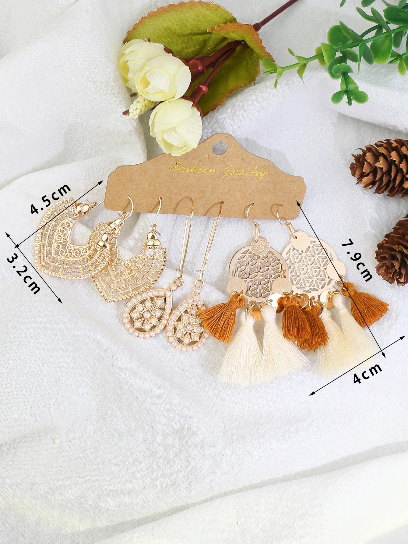 Trendy Golden Circle White Tassel Shell Earrings & Ear Studs Combination Set - Versatile Fresh Fashion Jewelry for Women