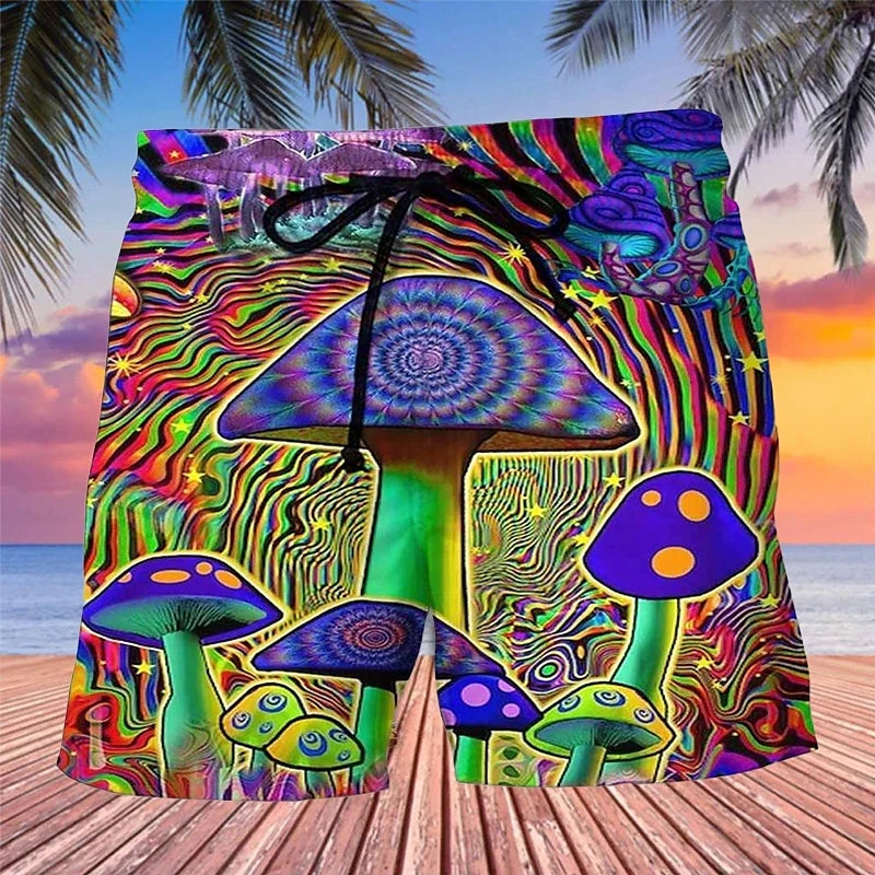 Stylish Mushroom Print Men's Swim Shorts | Hawaii Beach Trunks