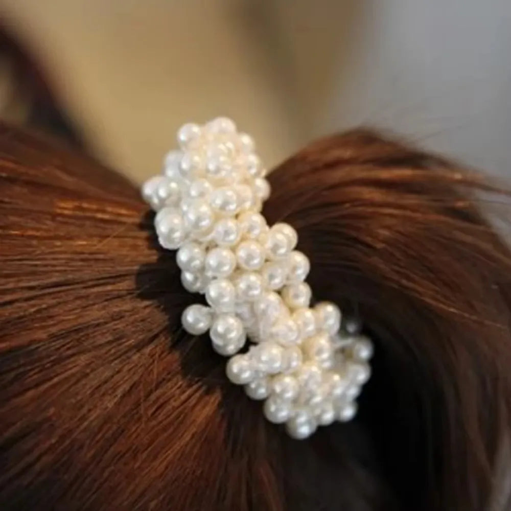 Elegant Pearl Hair Scrunchies Set - Beaded Elastic Hair Ties for Women - Ponytail Holders with Decorative Pearls
