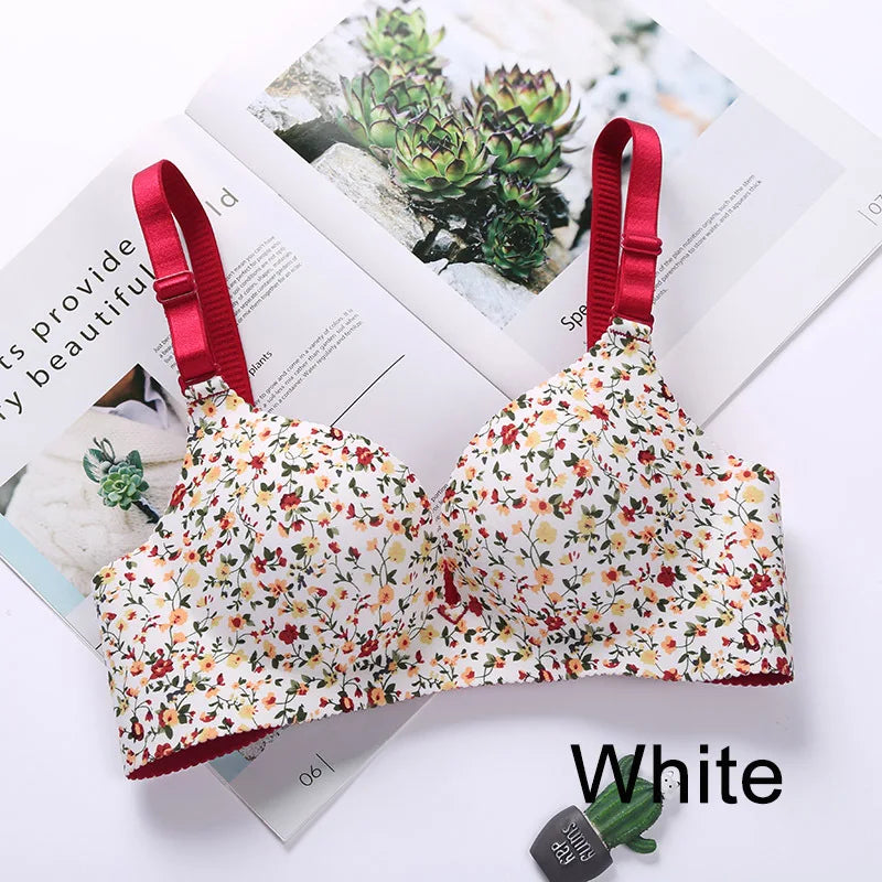 Women's Floral Seamless Push-Up Bra - Wire-Free Nursing Bra with Adjustable Straps | Comfortable Lingerie