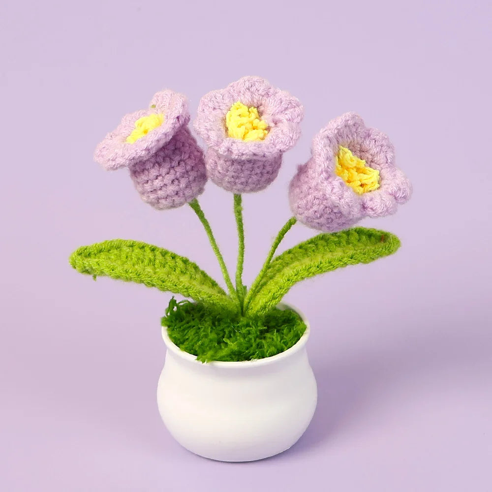 Illuminated Crochet Bell Orchid | Handmade Potted Flower Decoration
