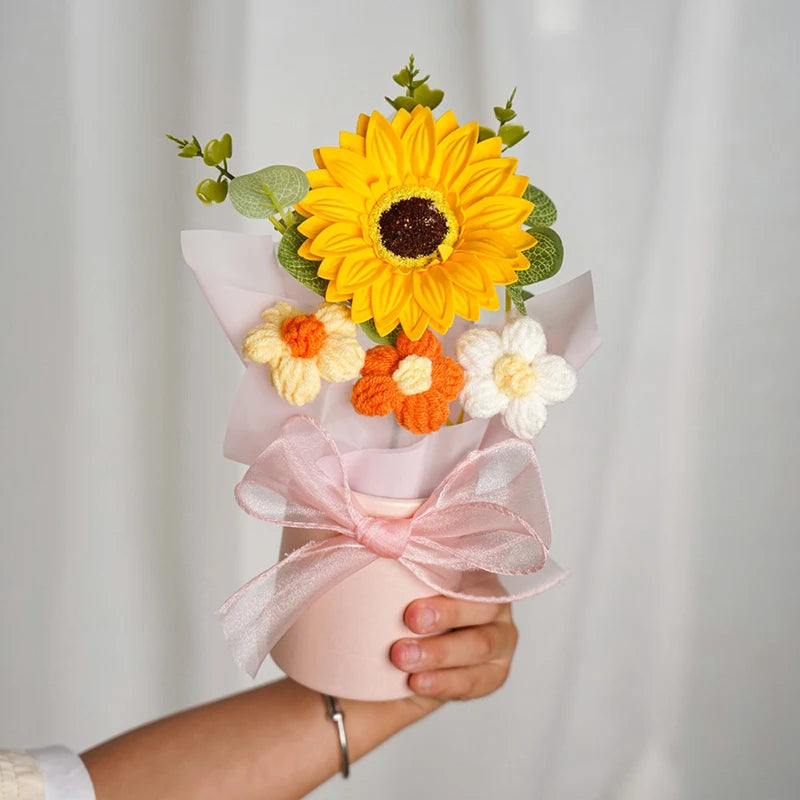Crochet Rose Bouquet in Hugging Bucket | Perfect Gift for Teachers, Birthdays, Mother's Day & More