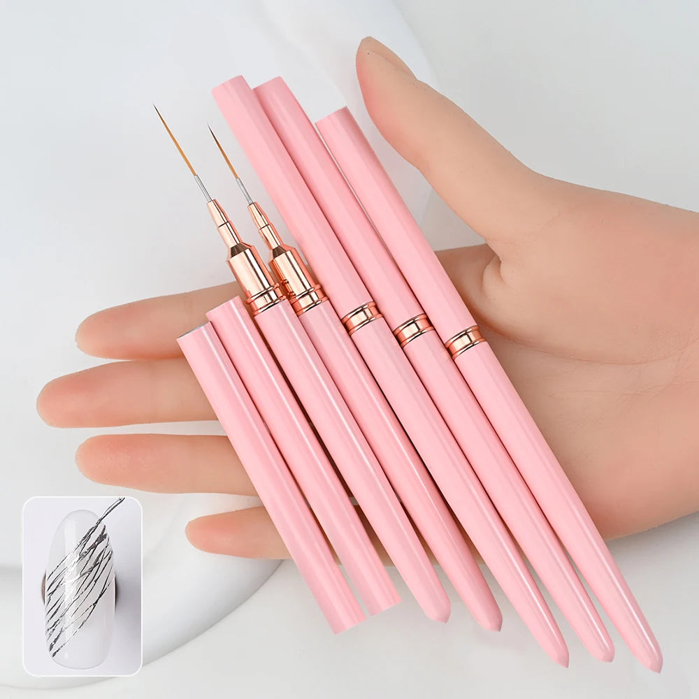 5Pcs Pink French Nail Art Liner Painting Brush Set - Ultra-thin 7/10/12/15/20m Elongated Lines Drawing Pen DIY Manicure