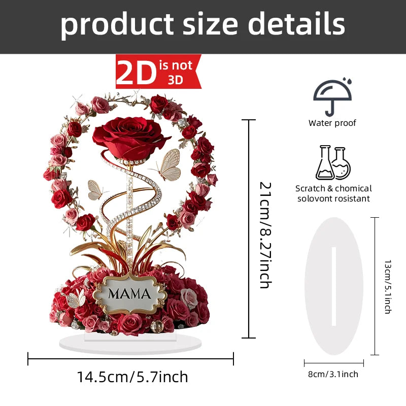 8-Inch Standing Acrylic Rose | Elegant "MOM" Gift for Mother's Day & Birthdays