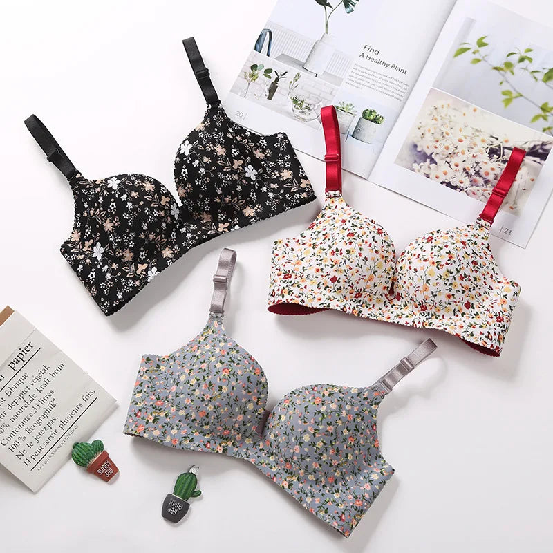 Women's Floral Seamless Push-Up Bra - Wire-Free Nursing Bra with Adjustable Straps | Comfortable Lingerie