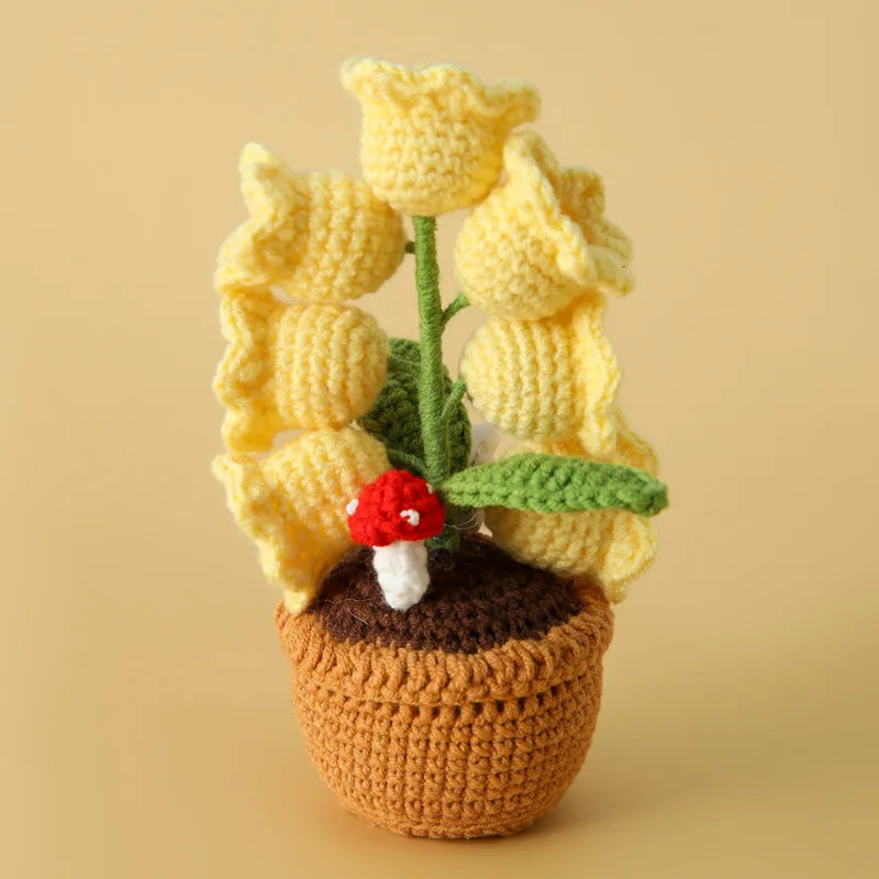 Illuminated Crochet Bell Orchid | Handmade Potted Flower Decoration