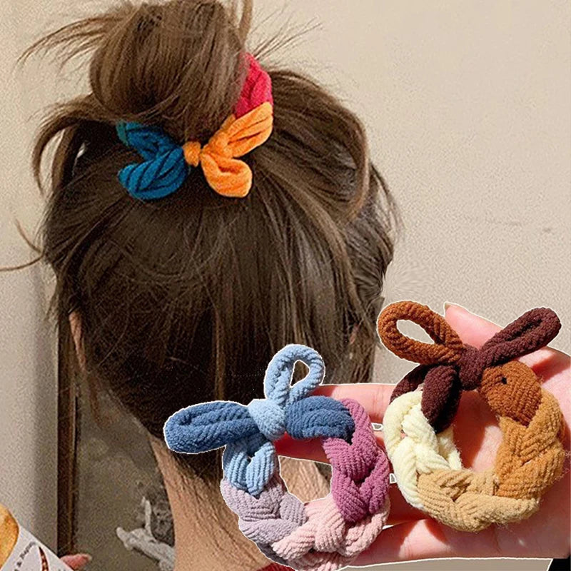 Colorful Bow Hair Ties Set - Hand-Woven Elastic Scrunchies - Fashion Ponytail Holders for Women