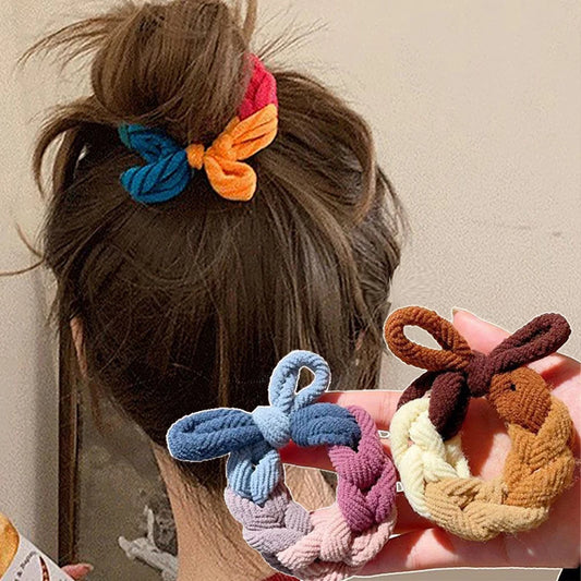 Colorful Bow Hair Ties Set - Hand-Woven Elastic Scrunchies - Fashion Ponytail Holders for Women