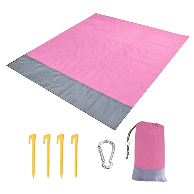 2x2.1m Waterproof Beach Blanket | Portable Sand-Free Picnic Mat with Anchors