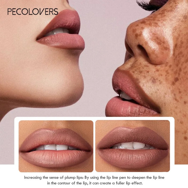 Waterproof Matte Lip Liner Pencil - Long-Lasting Non-Stick Moisturizing Lip Contour in 12 Colors