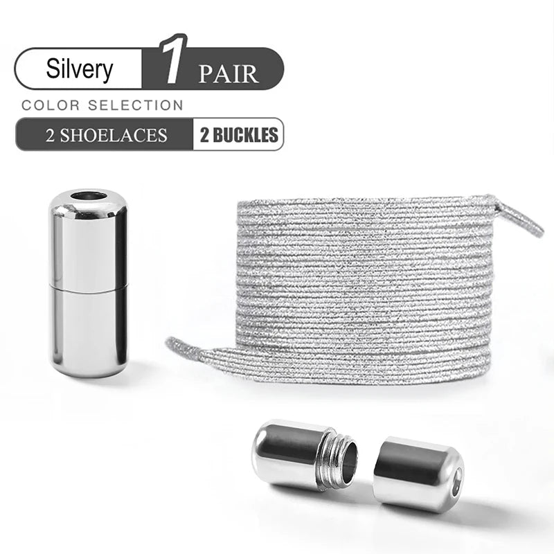 No Tie Elastic Shoe Laces with Colorful Buckle - Pearl Light Fashion Shoelaces