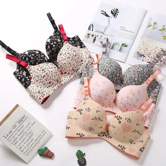 Women's Floral Seamless Push-Up Bra - Wire-Free Nursing Bra with Adjustable Straps | Comfortable Lingerie