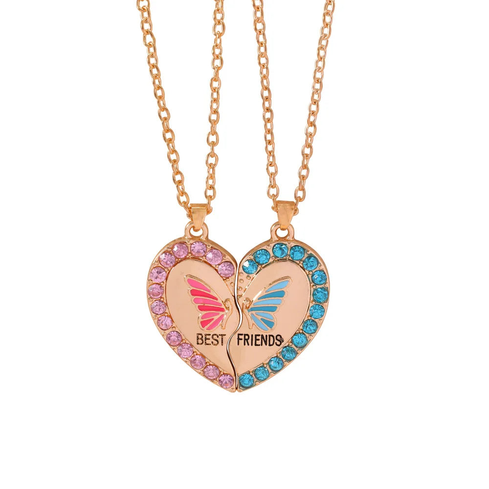 Fashion Best Friends Honey Love Couple Pendant Necklace Set - Broken Heart BFF Friendship Jewelry Gift (2 Pcs)
