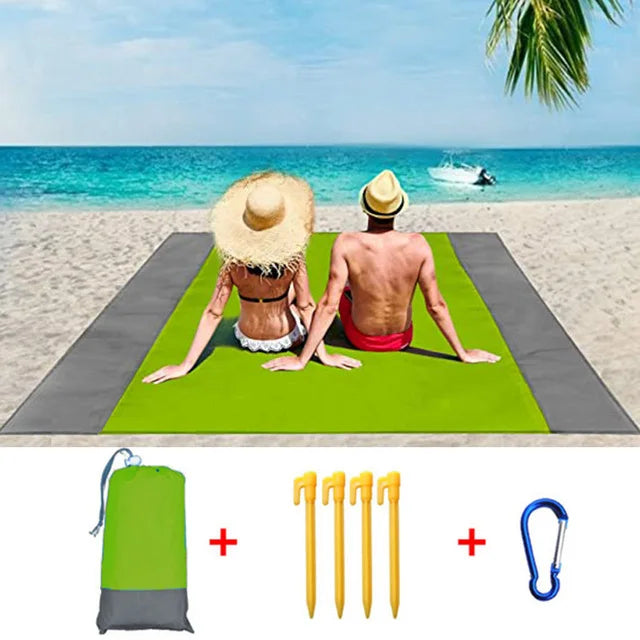 2x2.1m Waterproof Beach Blanket | Portable Sand-Free Picnic Mat with Anchors