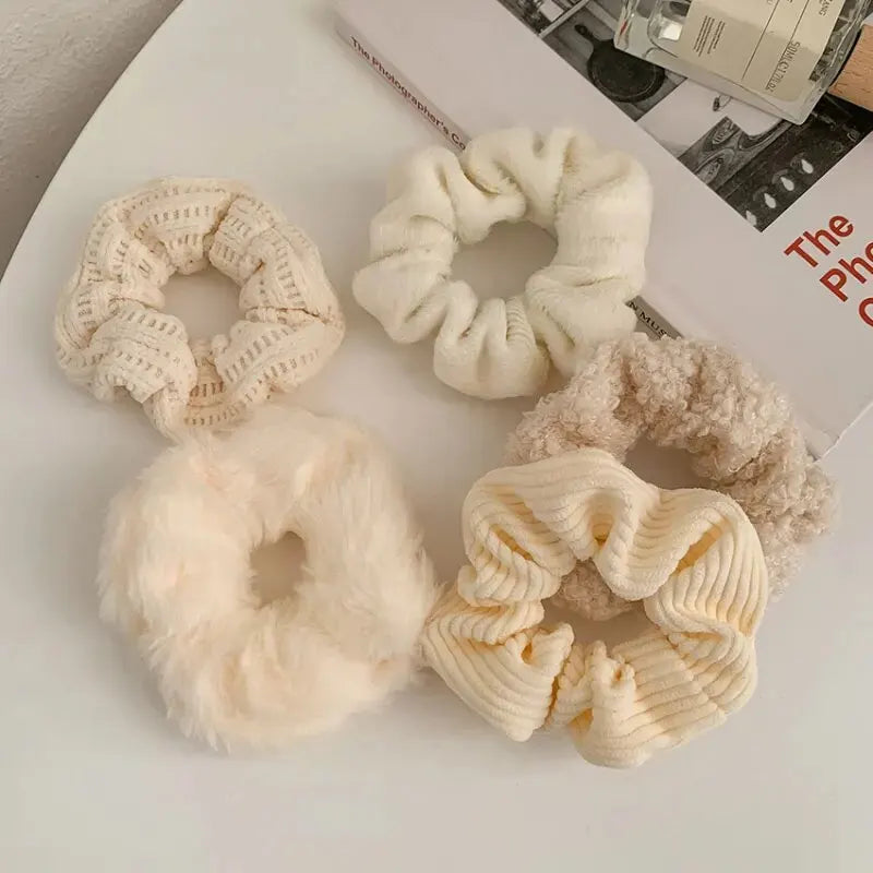 7 Piece Women's Plush Hair Scrunchies Set - Solid Color Cotton Blend Ponytail Holders & Hair Ties
