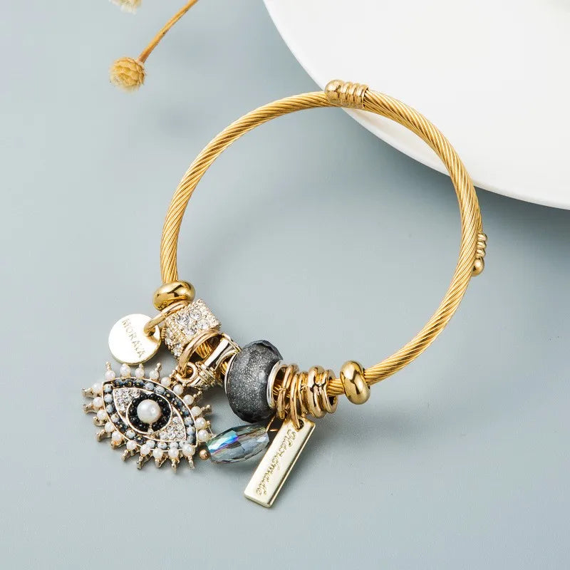 Personalized DIY Devil's Eye Crystal Pendant Gold Plated Bracelet - Fashion Internet Celebrity Charm Bracelet for Women