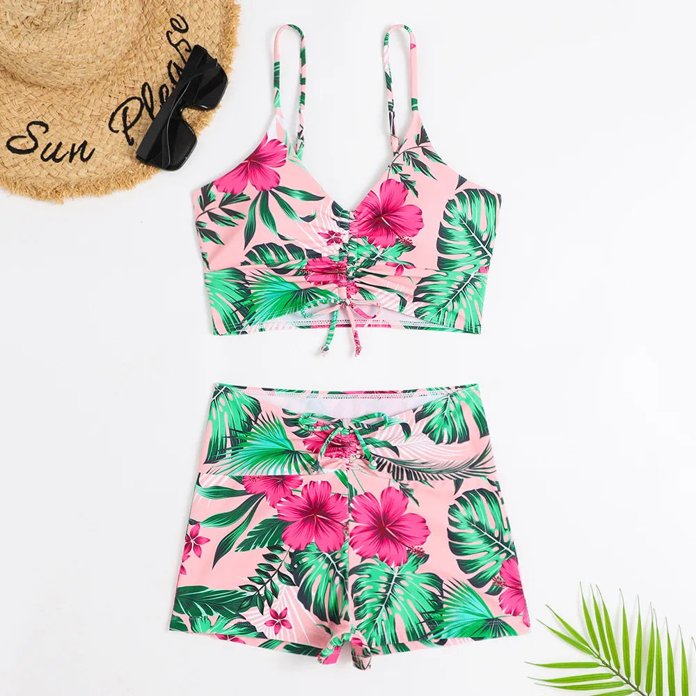 High Waist Bikini Swimsuit Women 2023 Push Up Bikini Floral Print Two-Piece Swimwear Set