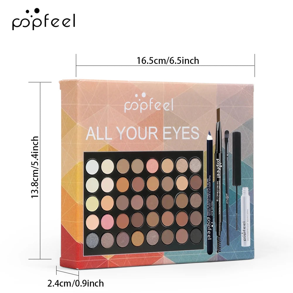 Complete Eye Makeup Set - Eyeshadow Palette, Eyeliner, Mascara & Eyebrow Pencil Gift Box Collection