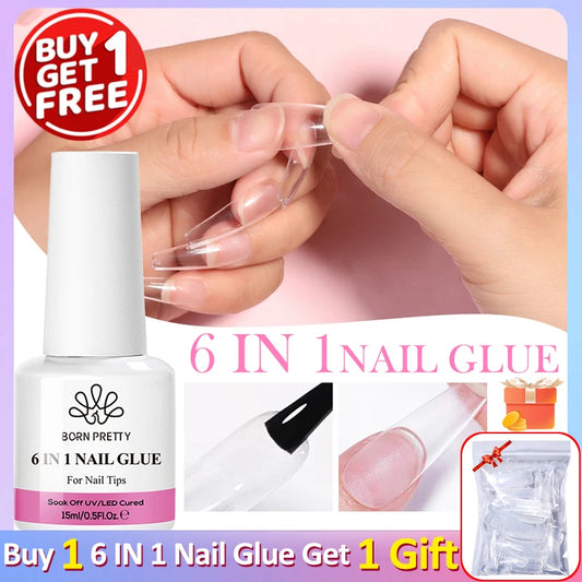 BORN PRETTY 6 in 1 Nail Glue Gel - Extra Strong Adhesive for Press On Nails & Extensions