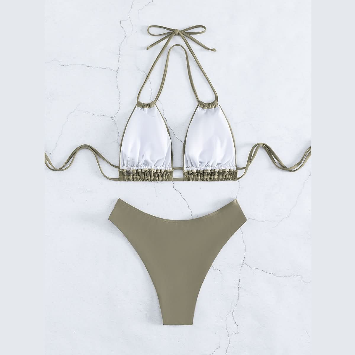 Nylon Solid Bikini Swimwear Sexy Fashion High Waist Two-Piece Swimsuit 2025 New Style