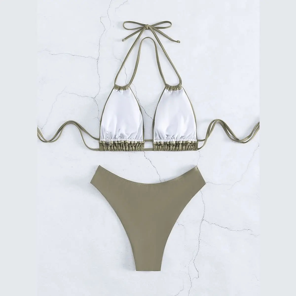 Nylon Solid Bikini Swimwear Sexy Fashion High Waist Two-Piece Swimsuit 2025 New Style