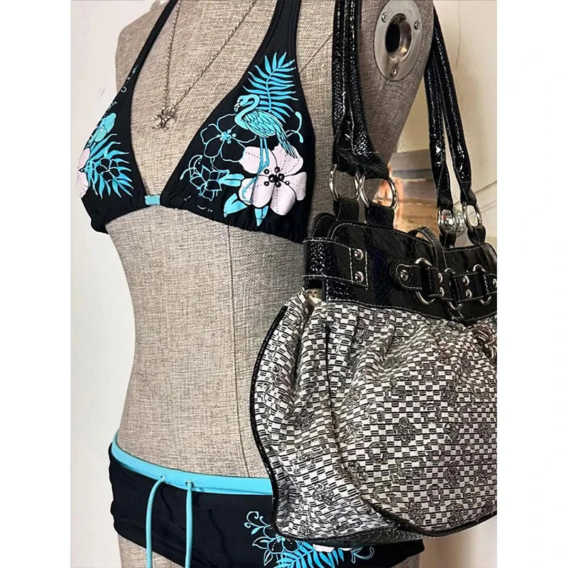 Sexy Floral Print Lace-Up Backless Bikini Set - High Waist Two-Piece Swimsuit (S-L)