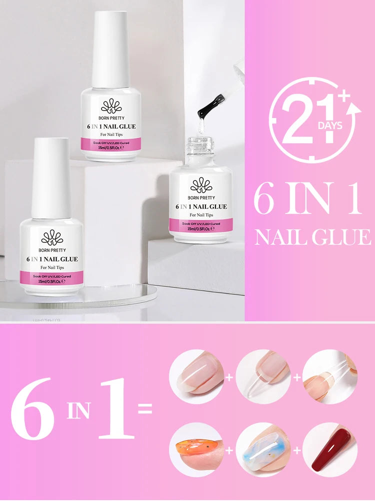 BORN PRETTY 6 in 1 Nail Glue Gel - Extra Strong Adhesive for Press On Nails & Extensions