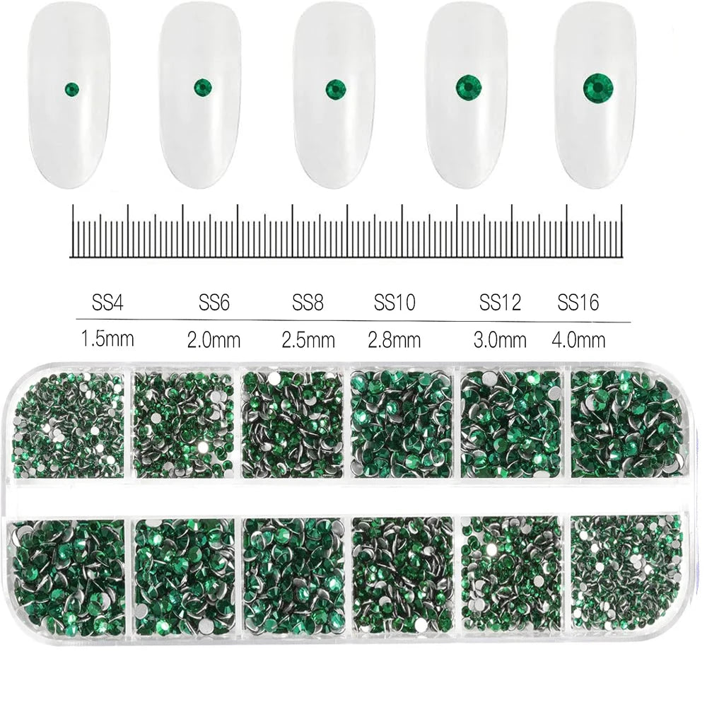 2400+ Shiny Clear Crystal Nail Rhinestones - Mixed Size Glass Flatback Gems Kit