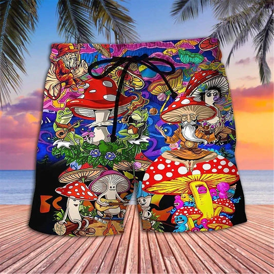 Men's Abstract Mushroom Beach Shorts | Vacation Swim Trunks"