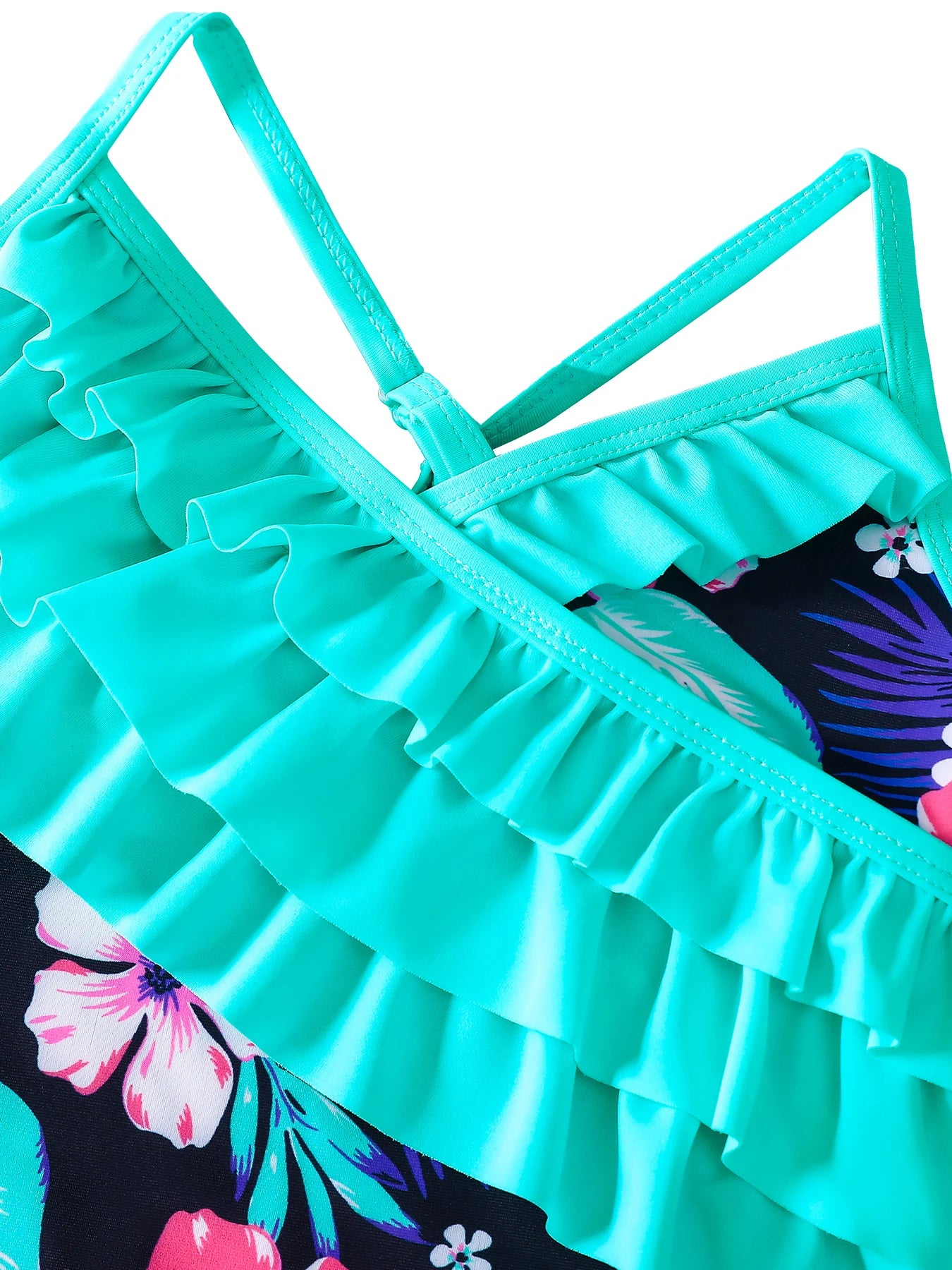 Girls Flower Print Swimsuit with Ruffle Detail | Beach Bathing Suit