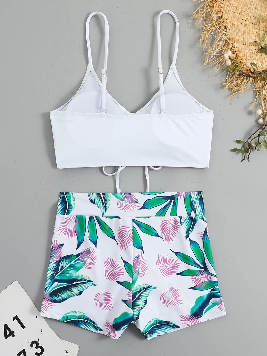Drawstring Front Shorts Bikinis 2025 High Waist Swimsuit Women Swimwear Two-Piece Set