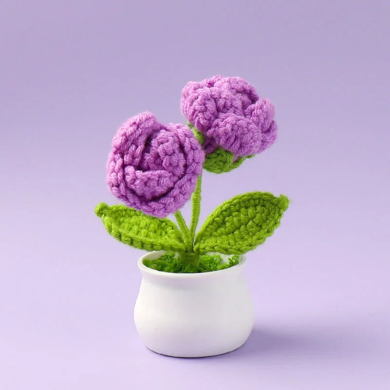 Decorative Knitted Rose Pot | Artificial Flowers for Home & Celebration Decor