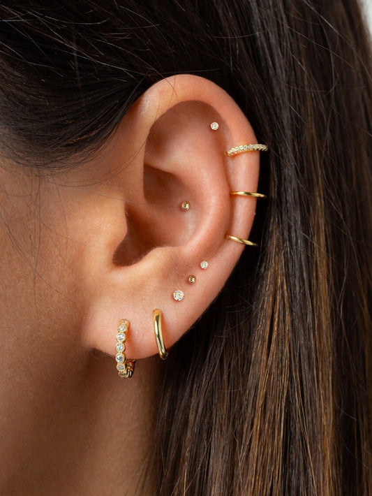 10 Pairs Tiny Gold Hoop Earrings Set - 18K Gold Plated Stainless Steel Studs for Multiple Piercings
