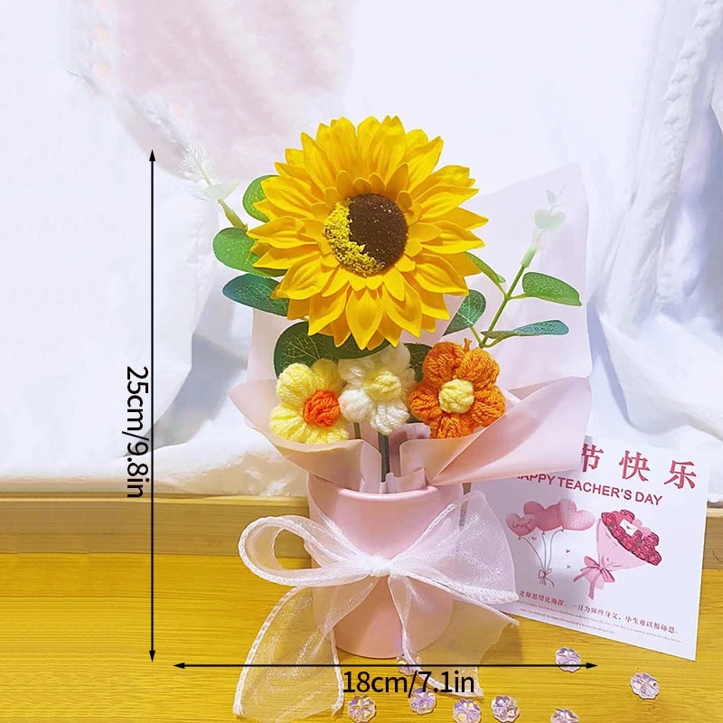 Crochet Rose Bouquet in Hugging Bucket | Perfect Gift for Teachers, Birthdays, Mother's Day & More