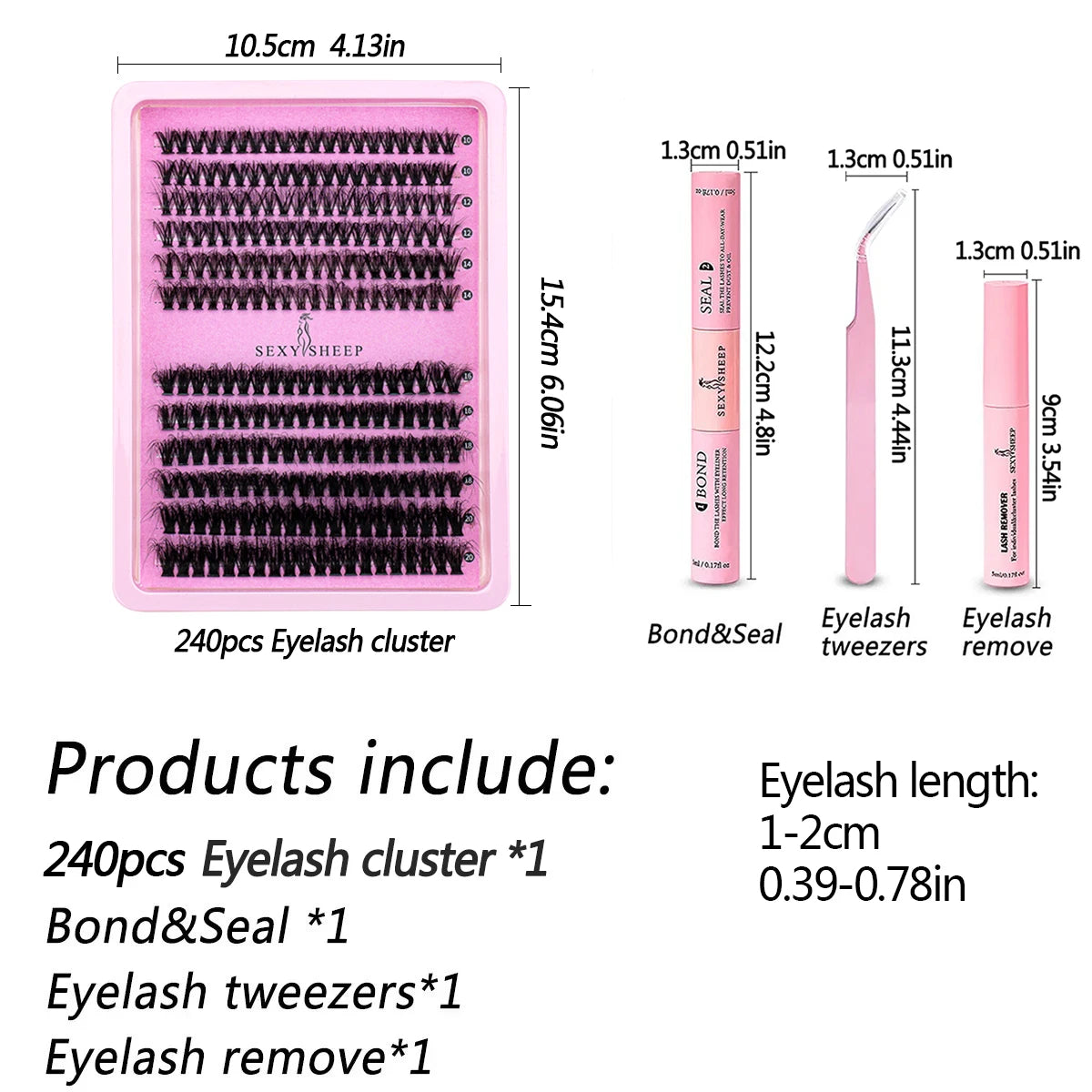 240-Piece DIY Lash Extension Kit - Individual Thick Fluffy Lashes with Bond, Seal, Remover & Applicator Tool