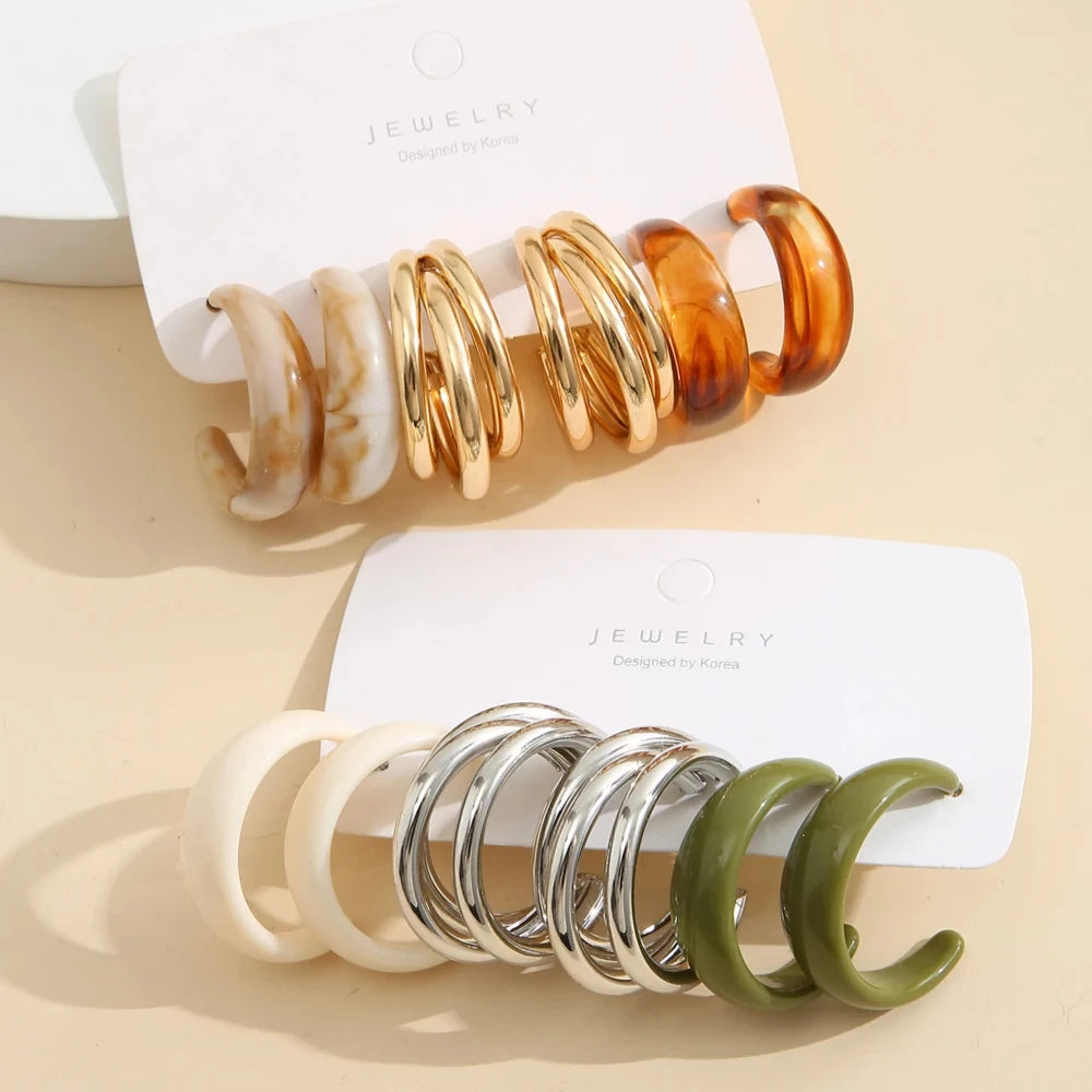 Trendy Bohemian Colorful Acrylic Drop Earrings Set - Fashion Must-Have!