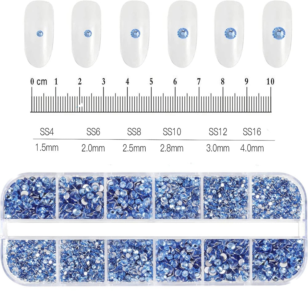 2400+ Shiny Clear Crystal Nail Rhinestones - Mixed Size Glass Flatback Gems Kit