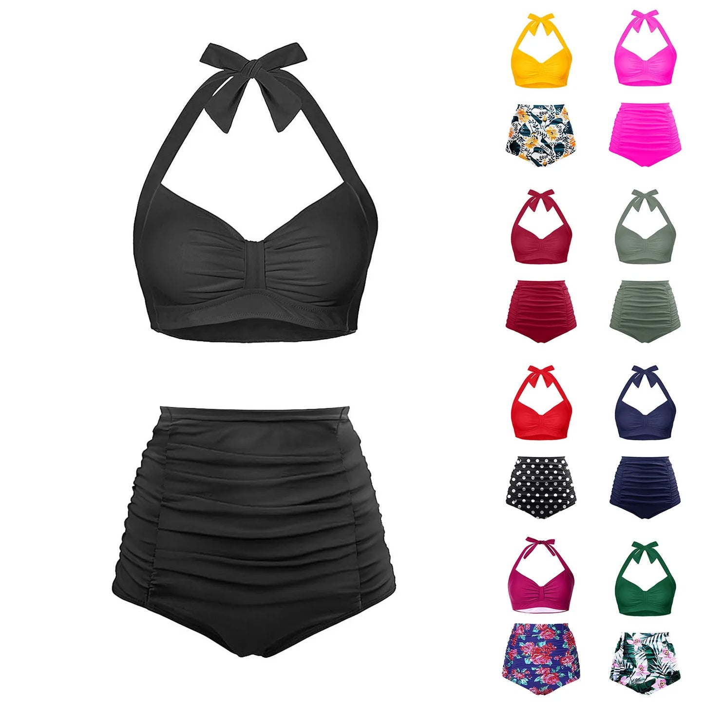 High Waisted Push-Up Tankini Set - Vintage Two-Piece Swimsuit with Underwire Support
